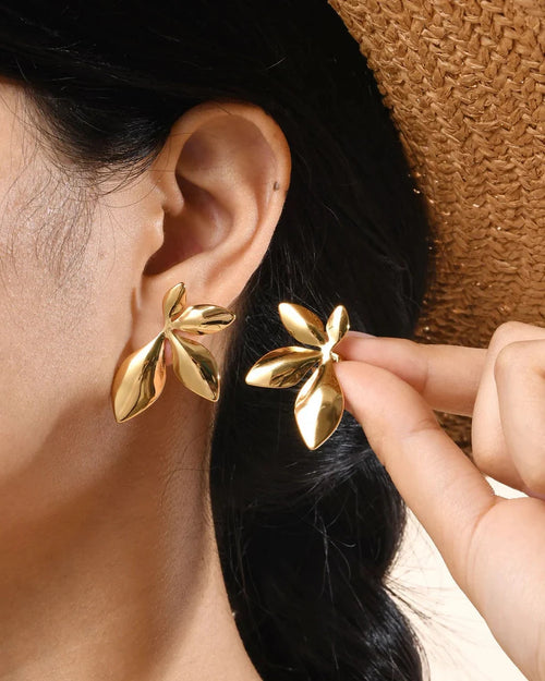 ARETES 4 HOJAS ACERO INOXIDABLE BAÑO ORO 18K