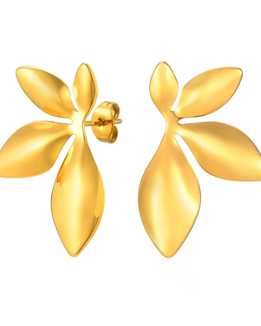 ARETES 4 HOJAS ACERO INOXIDABLE BAÑO ORO 18K